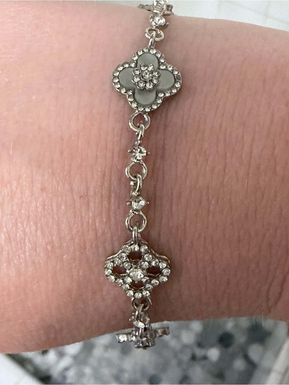 Silver Tone Floral Crystal Link Bracelet